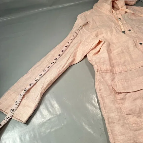 Rachel Roy Linen Hooded Snap Jacket Women Cinch Waist Lightweight Long Sleeve - Picture 10 of 15